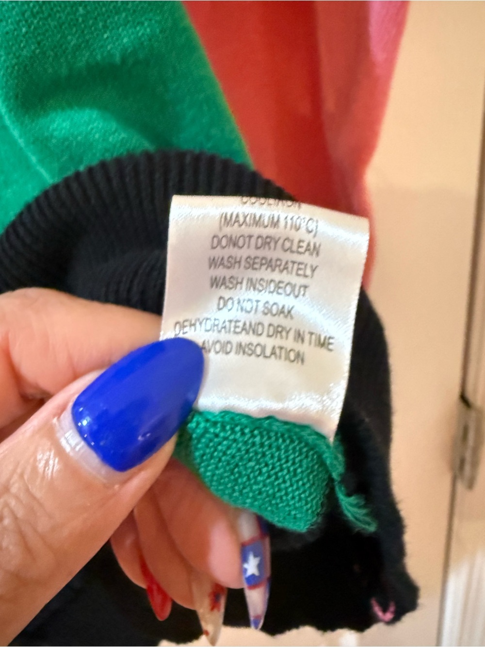OXKNIT 100% Cotton Green Crewneck Sweater with Pink Leopard Motif - Picture 6 of 8
